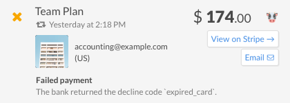 Stripe charge declined for expired card