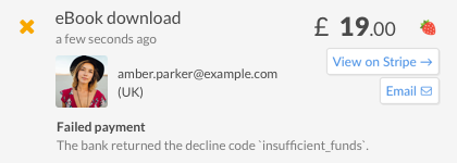 Stripe charge declined for insufficient funds